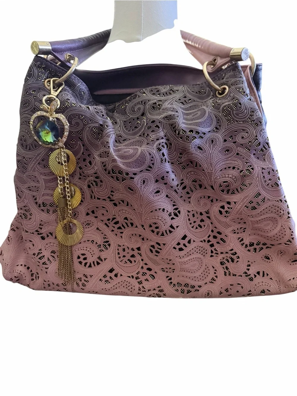 Betsey Johnson Women's Purple Laser-Cut Hobo Bag with Gold Charm